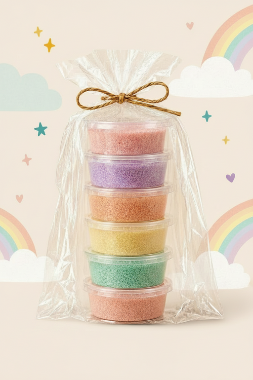 Little Wick Club Pastel Shade candle making kit with 5 pastel wax pots in a cellophane bag
